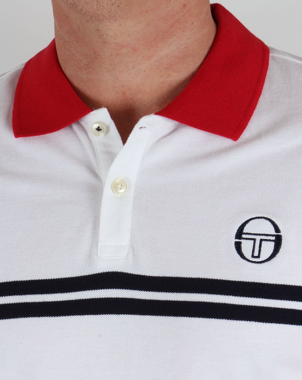 Sergio Tacchini Super Mac Polo Shirt White/Red/Navy - Image 2