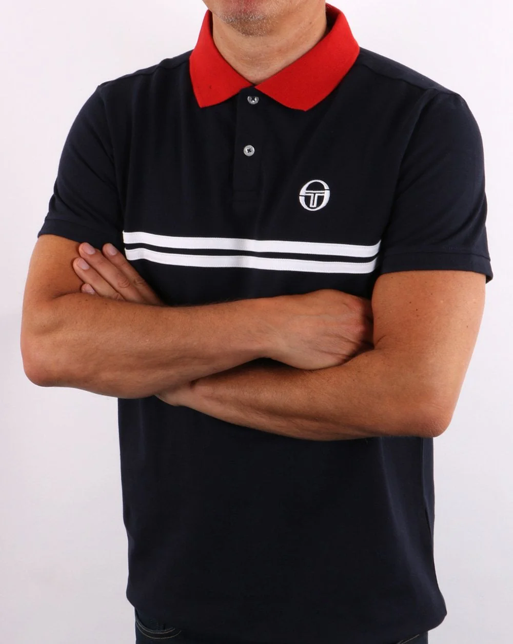 Sergio Tacchini Supermac Polo Shirt Navy/Red - Image 3