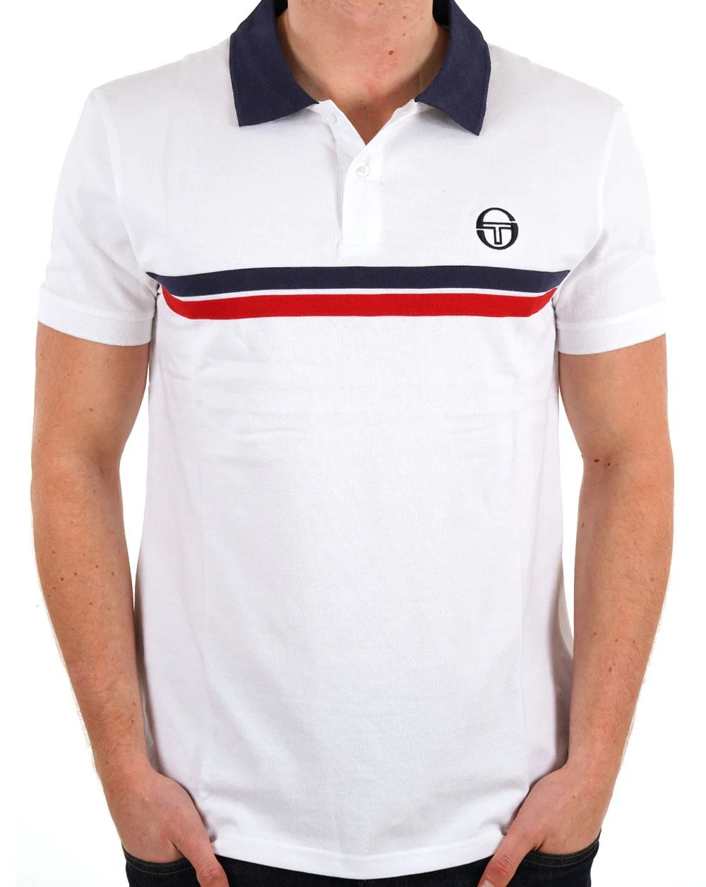 Sergio Tacchini Supermac Polo Shirt White/Navy/Red - Image 3