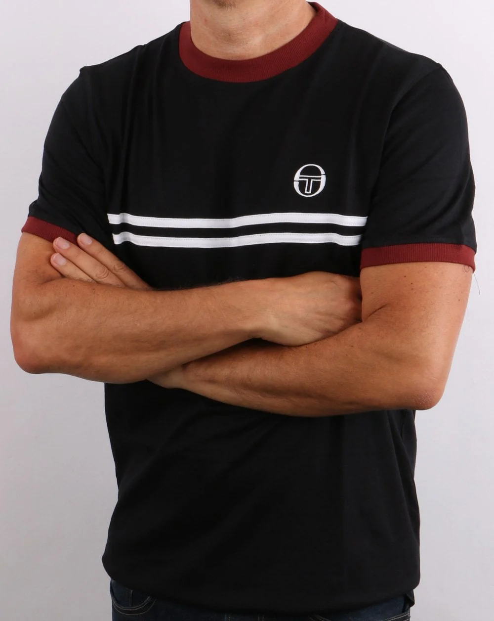 Sergio Tacchini Supermac T Shirt Black/Port/White - Image 2
