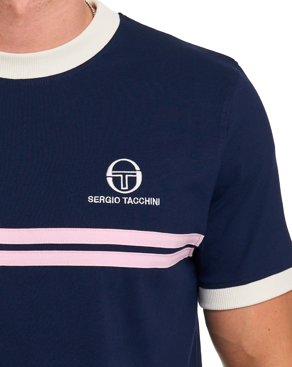 Sergio Tacchini Supermac T Shirt Navy Blue/Gardenia - Image 3
