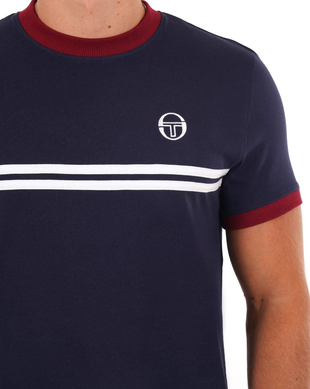 Sergio Tacchini Supermac T Shirt Navy Blue/Claret - Image 2