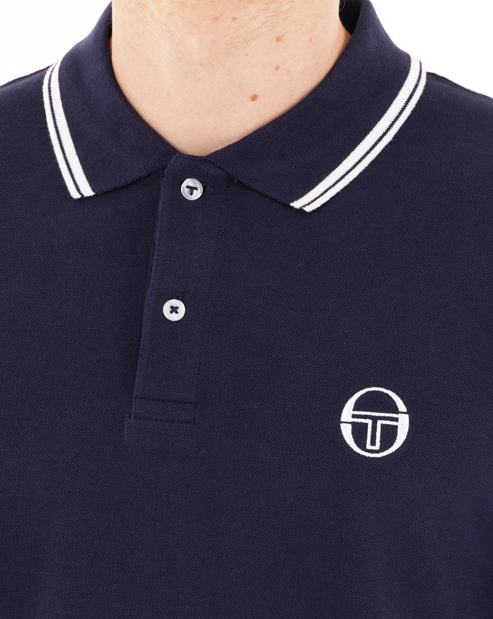 Sergio Tacchini Tipped Long Sleeve Polo Shirt Navy Blue - Image 3