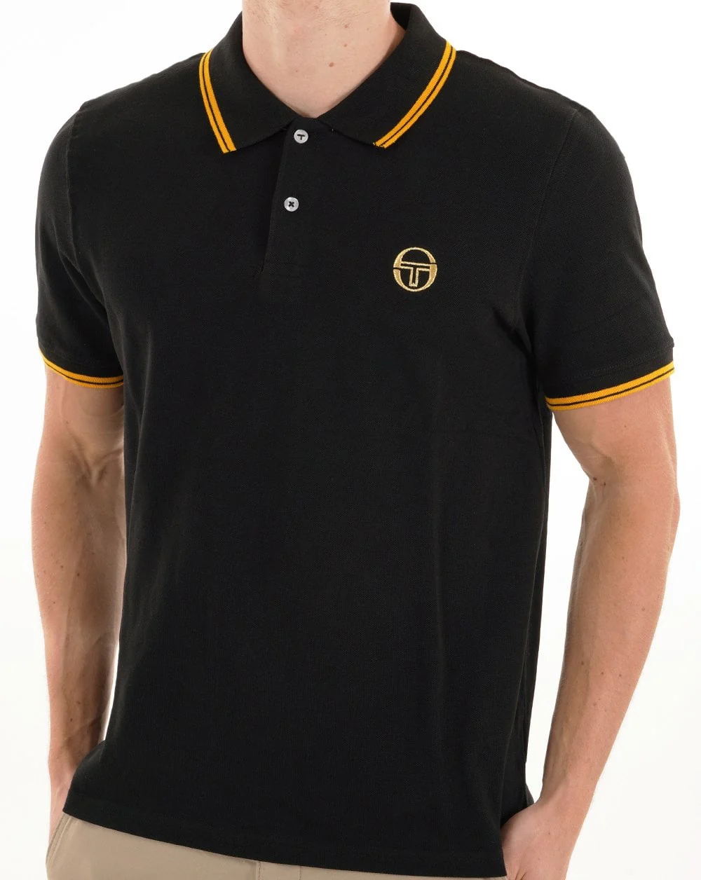 Sergio Tacchini Tipped Polo Shirt Black Gold - Image 3