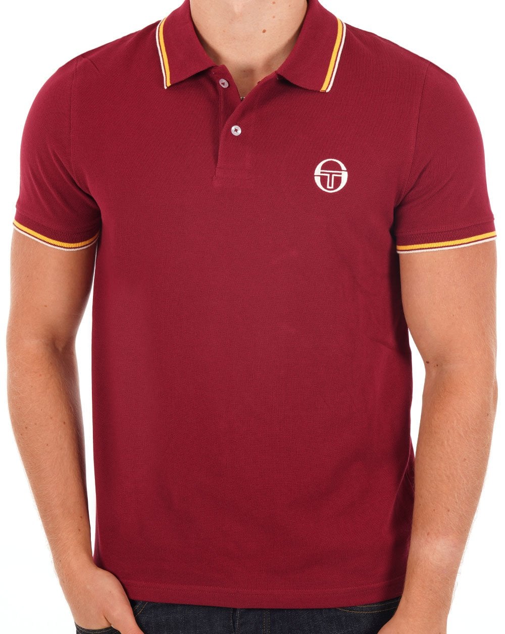 Sergio Tacchini Tipped Polo Shirt Claret/Yellow - Image 3