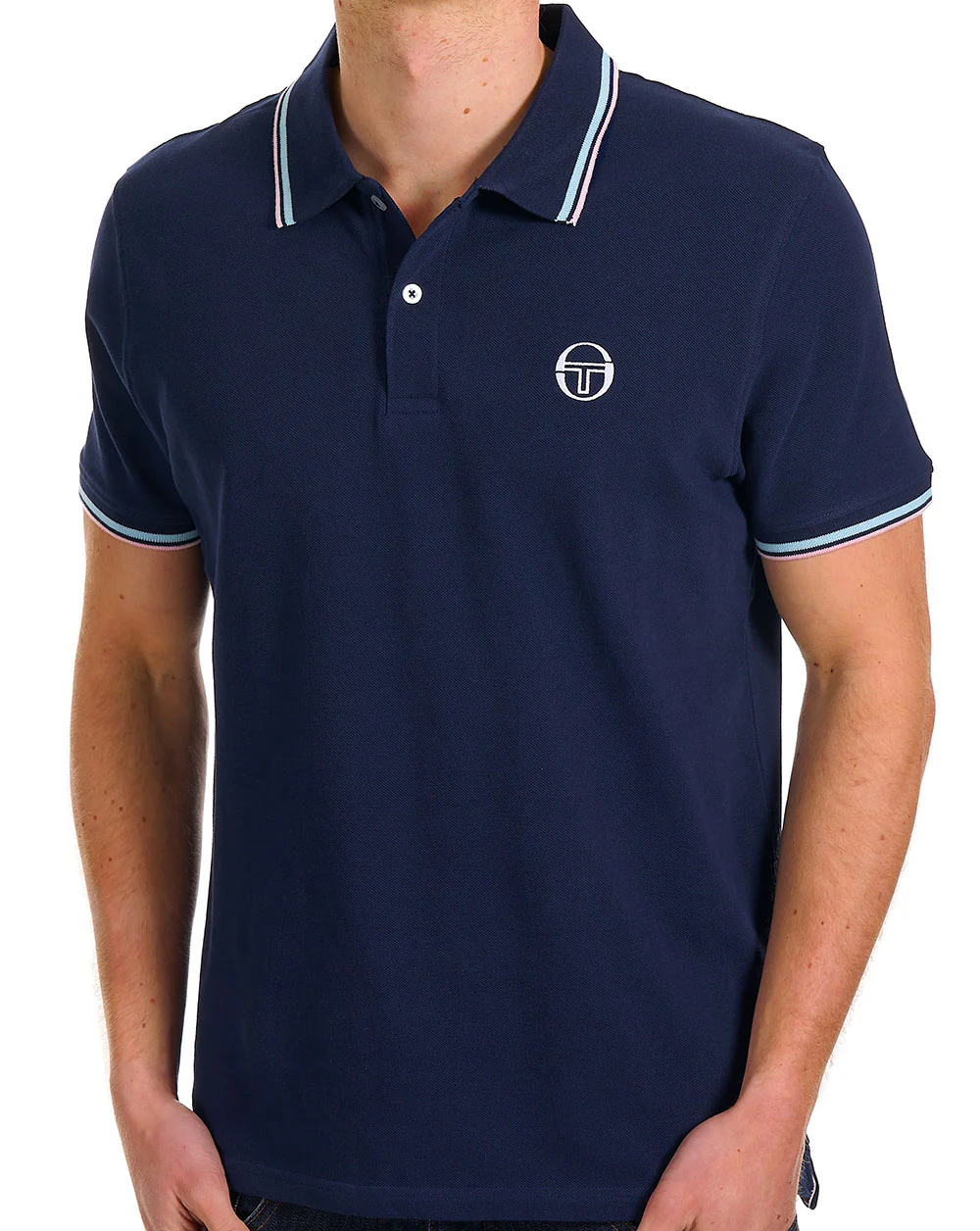 Sergio Tacchini Tipped Polo Shirt Navy / Sky / Pink - Image 3