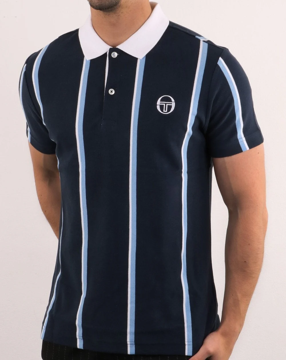 Sergio Tacchini Vertical Stripe Polo Shirt Navy/white - Image 2