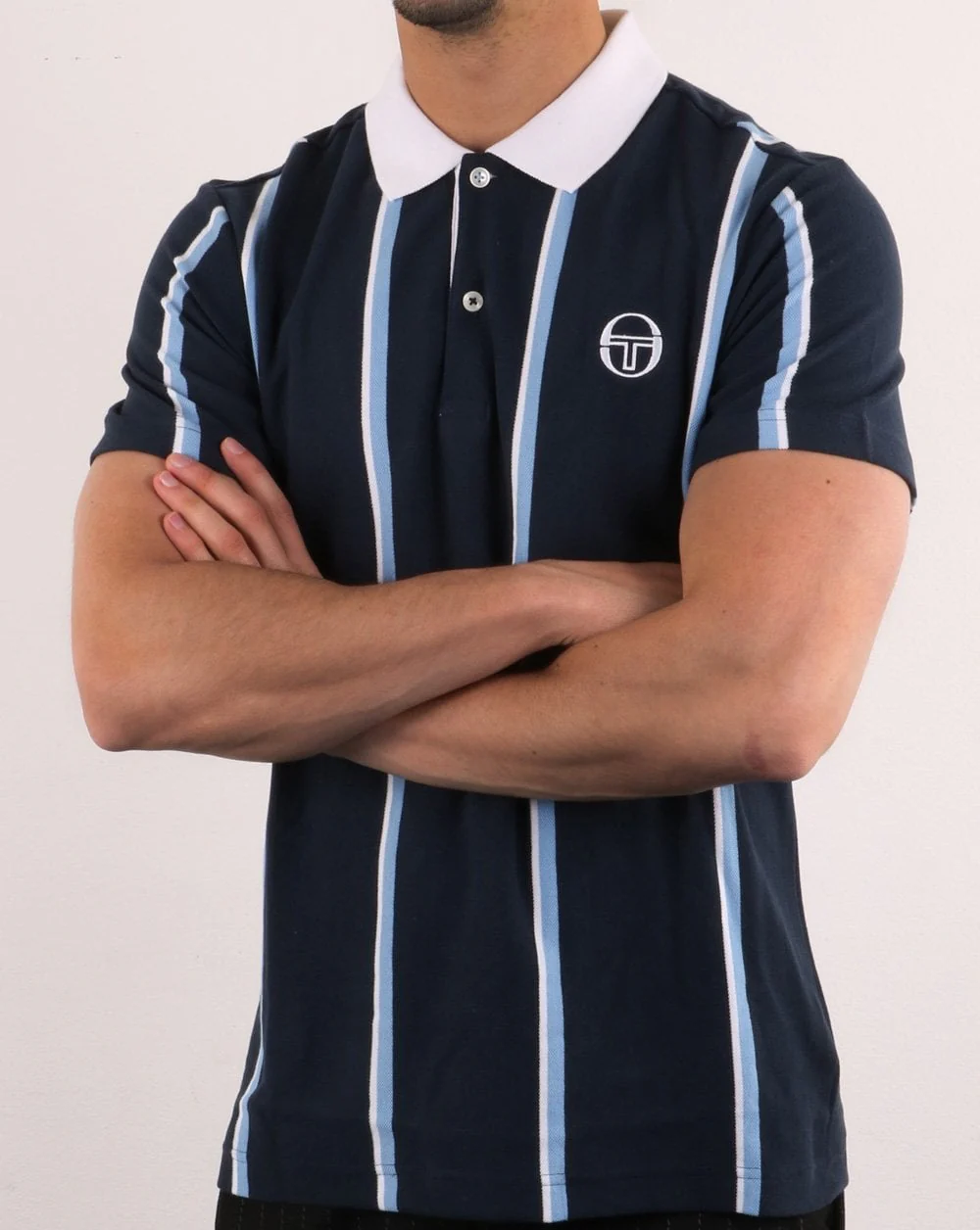 Sergio Tacchini Vertical Stripe Polo Shirt Navy/white - Image 3