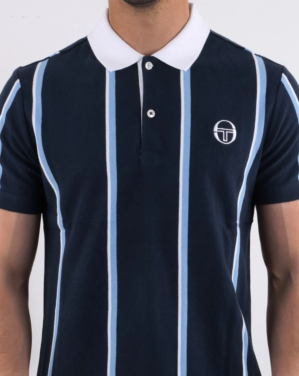 Sergio Tacchini Vertical Stripe Polo Shirt Navy/white - Image 4