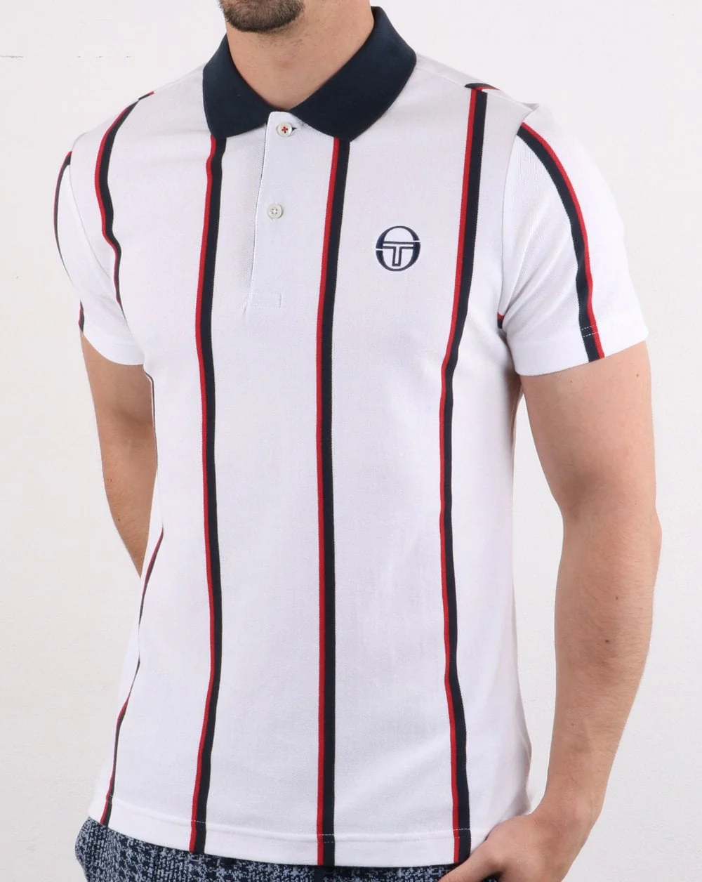Sergio Tacchini Vertical Stripe Polo Shirt White - Image 2