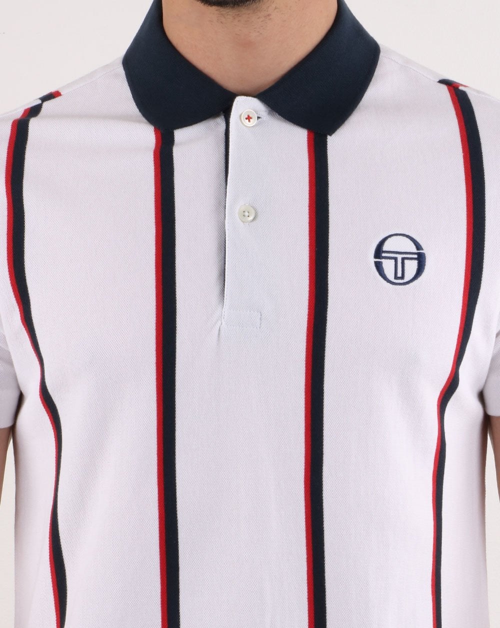 Sergio Tacchini Vertical Stripe Polo Shirt White - Image 3