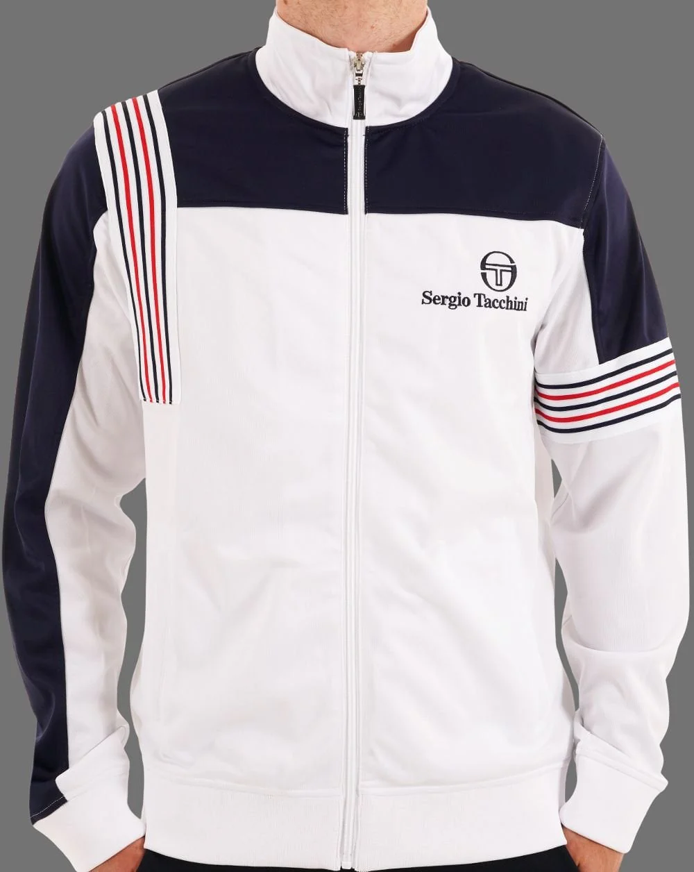 Sergio Tacchini Wilander Track Top White Navy - Image 3