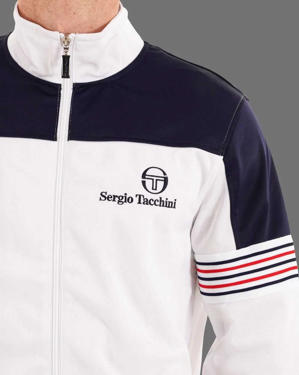 Sergio Tacchini Wilander Track Top White Navy - Image 5
