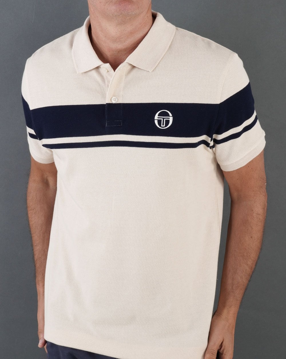 Sergio Tacchini Young Line Polo Shirt Buttercream/Navy - Image 4