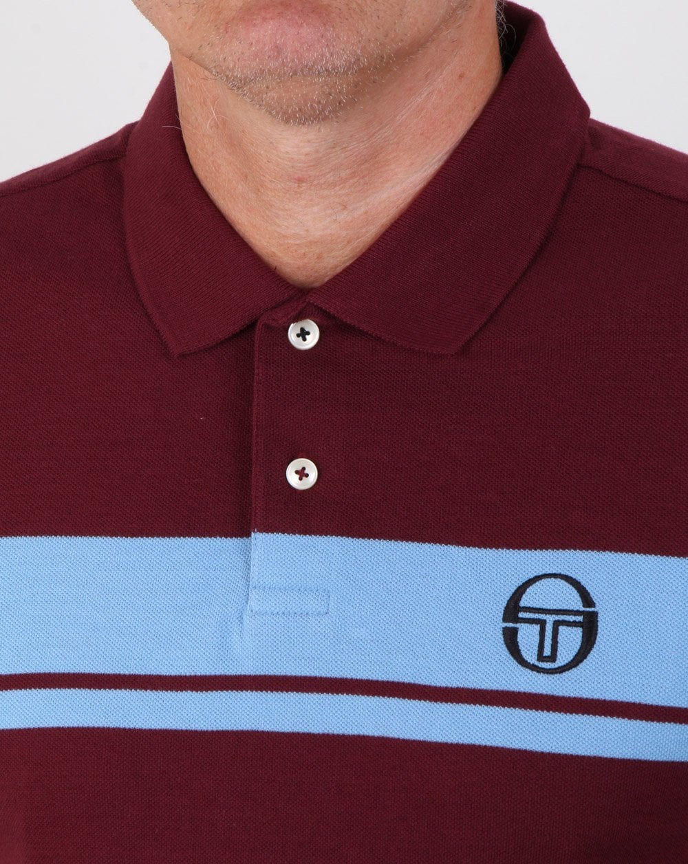 Sergio Tacchini Young Line Polo Shirt Claret/sky Blue - Image 2