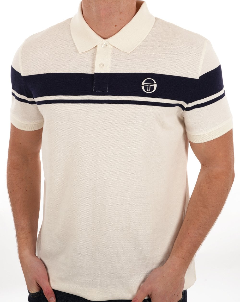 Sergio Tacchini Young Line Polo Shirt Gardenia/Navy Blue - Image 3