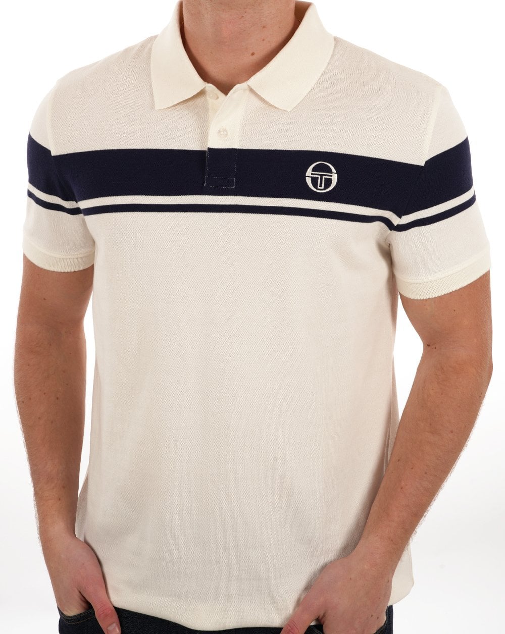 Sergio Tacchini Young Line Polo Shirt Gardenia/Navy Blue - Image 4