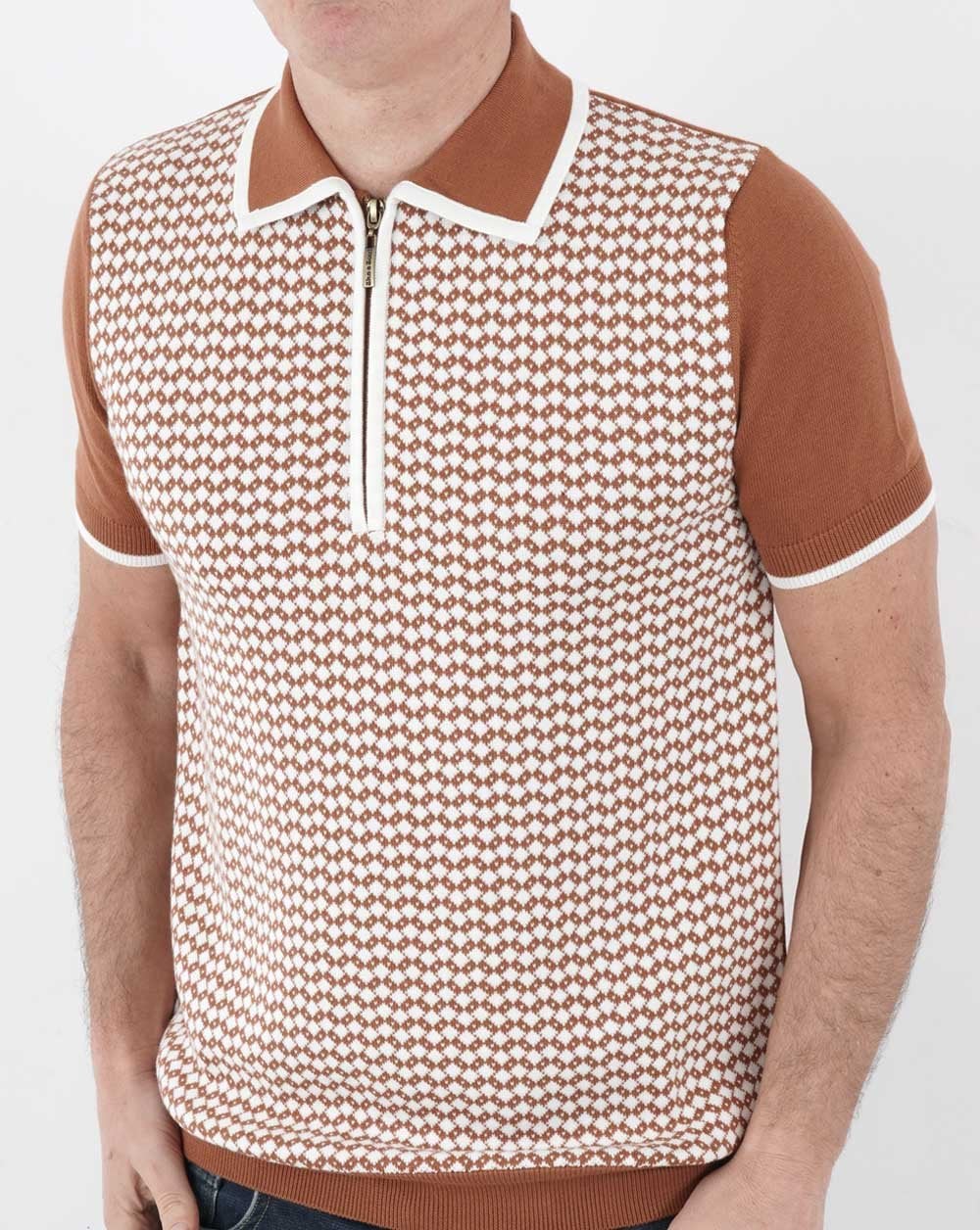 Ska & Soul Diamond Knit Polo Shirt Ginger