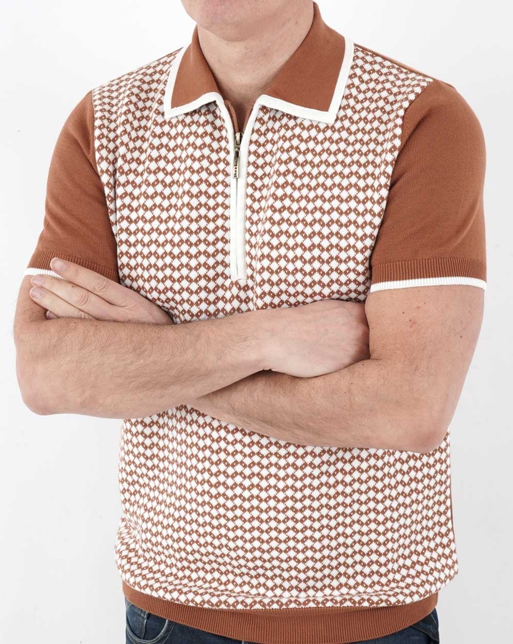 Ska & Soul Diamond Knit Polo Shirt Ginger - Image 3