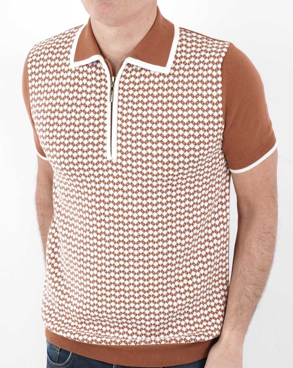 Ska & Soul Diamond Knit Polo Shirt Ginger - Image 4