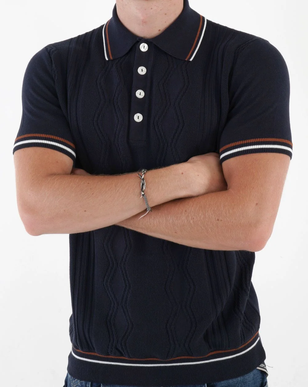 Ska & Soul Pointelle Fine Gauge Polo Navy - Image 3