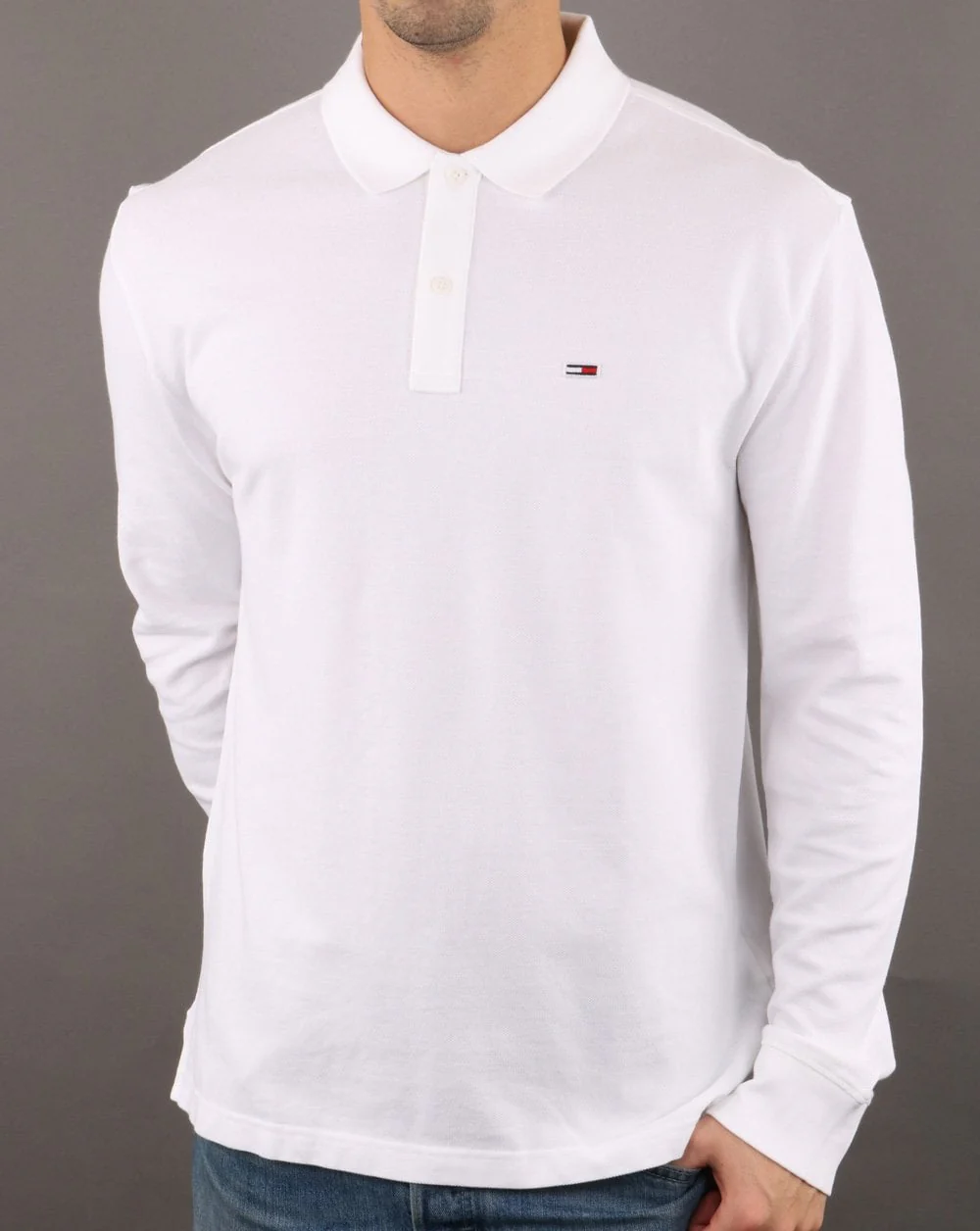 Tommy Hilfiger Long Sleeve Polo Shirt Classic White - Image 3