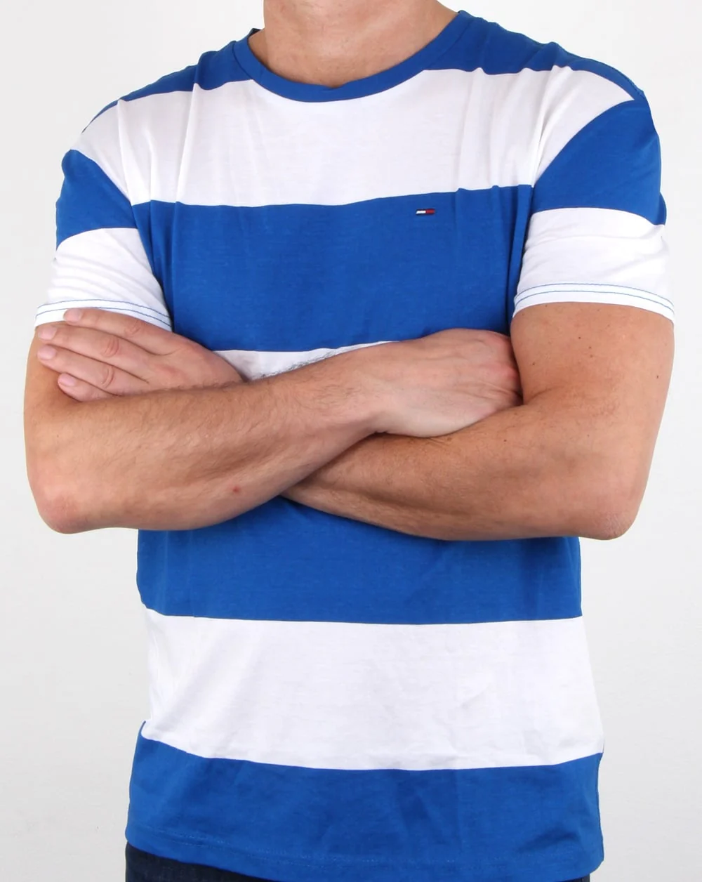 Tommy Hilfiger Race Stripe T Shirt Blue and White - Image 3