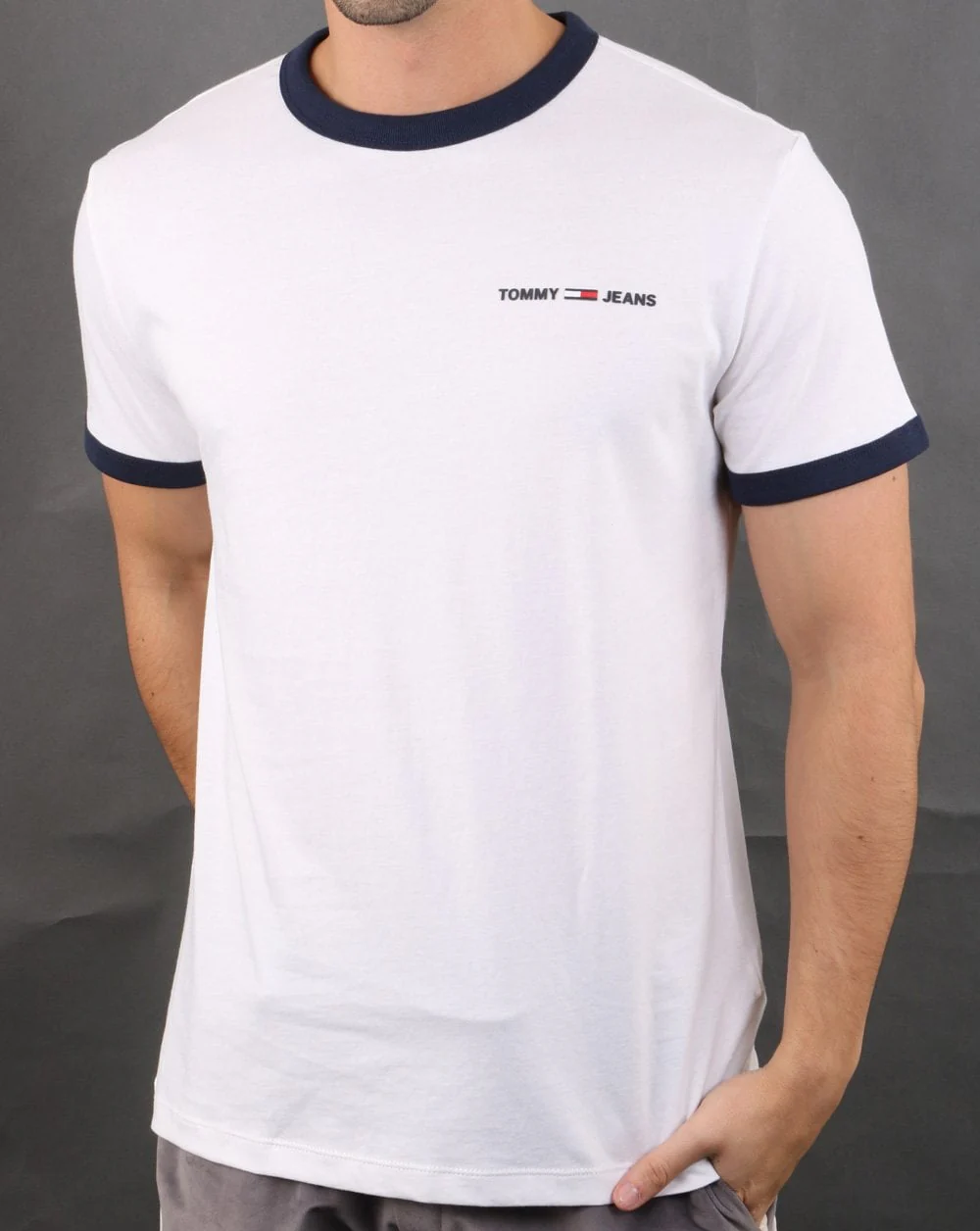 Tommy Hilfiger Ringer T-Shirt White and Navy - Image 2