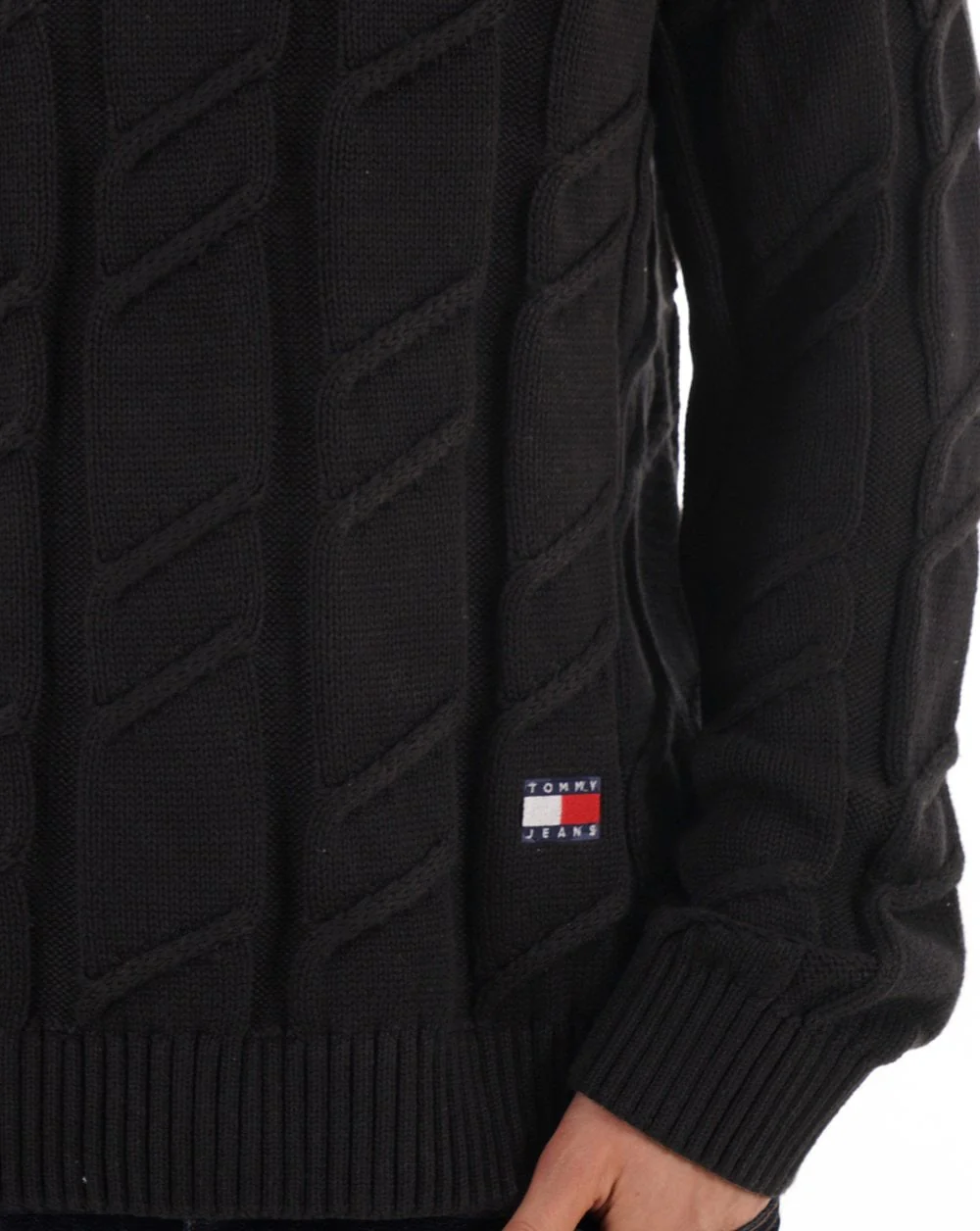 Tommy Jeans Chunky Cable Knit Jumper Black - Image 2