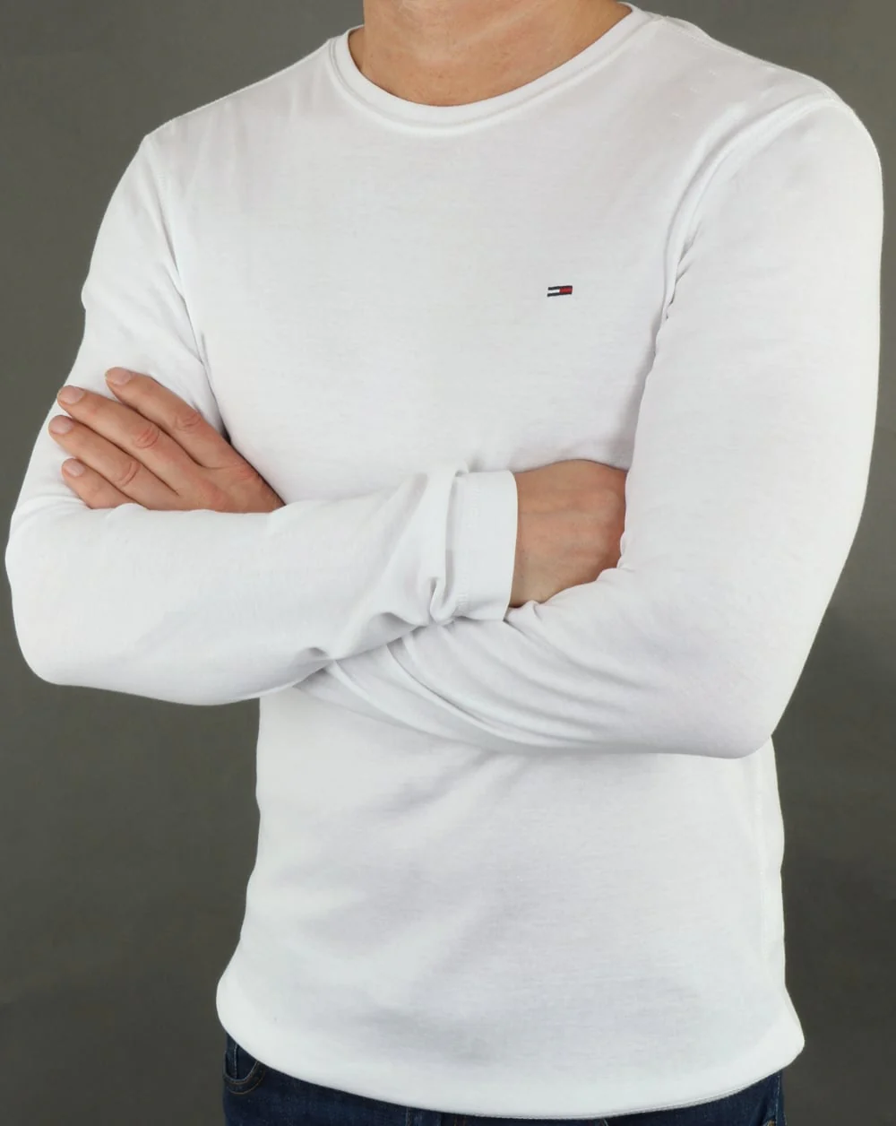 Tommy Jeans Rib Cotton Long Sleeve T Shirt White - Image 3