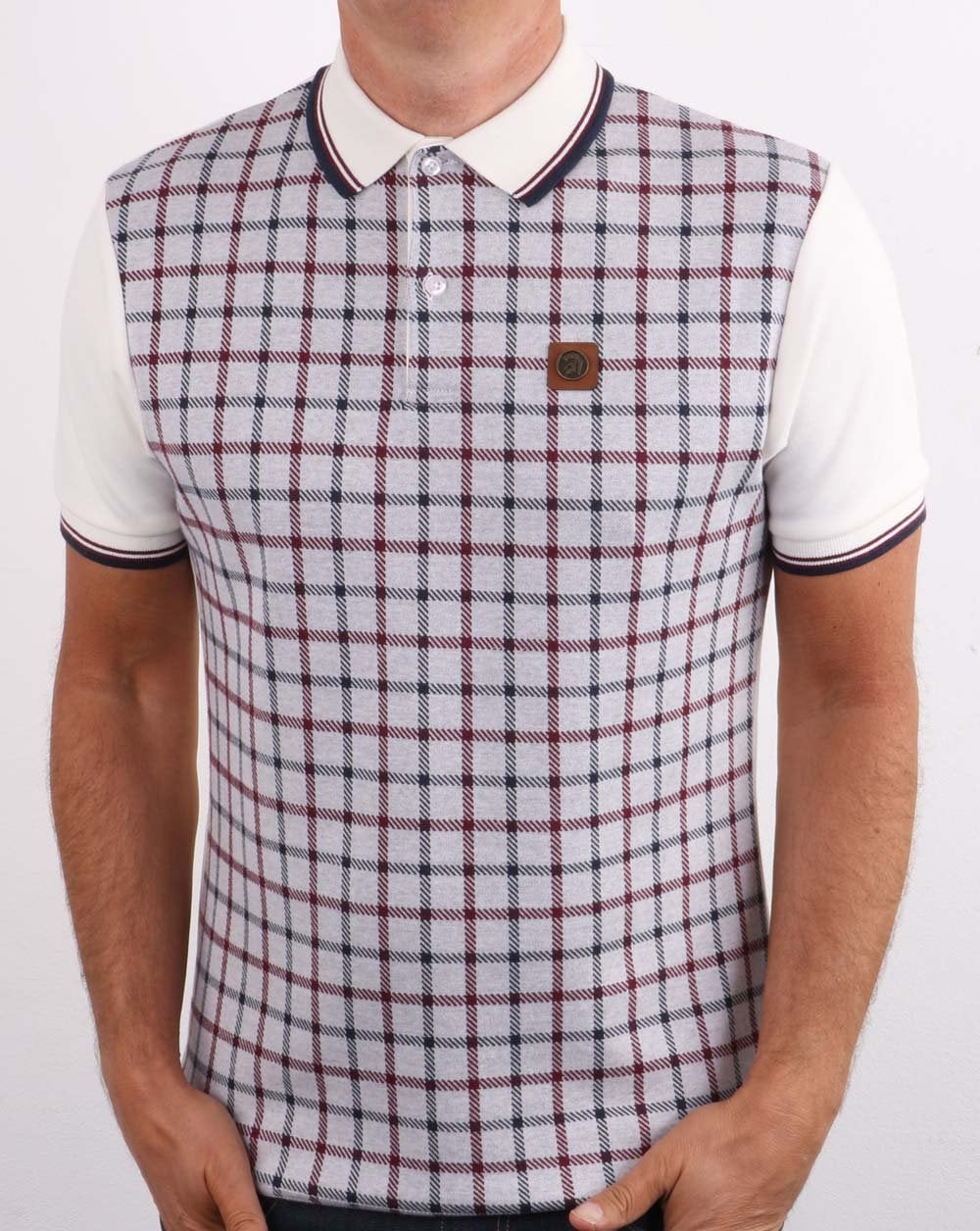 Trojan Check Panel Polo Shirt Fawn - Image 3