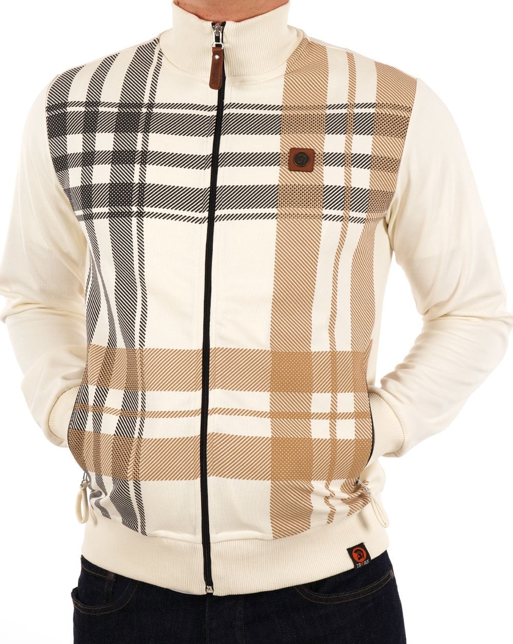 Trojan Check Zip Thru Top Ecru - Image 3