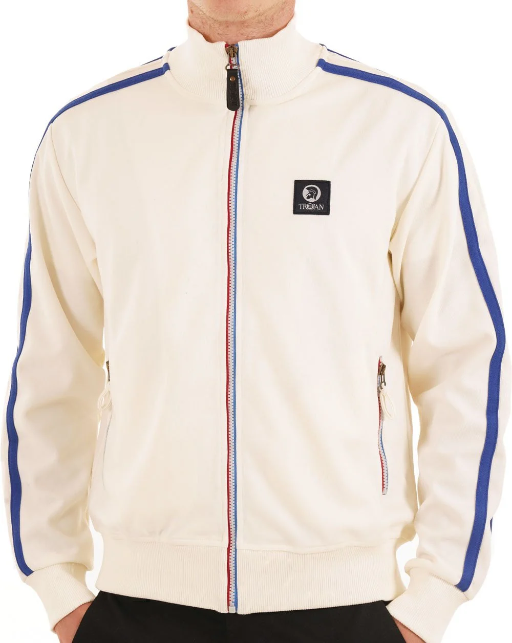 Trojan Contrast Zip Track Top Ecru/Blue