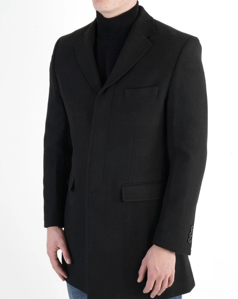 Trojan Crombie Style Woolmix Coat Black - Image 2