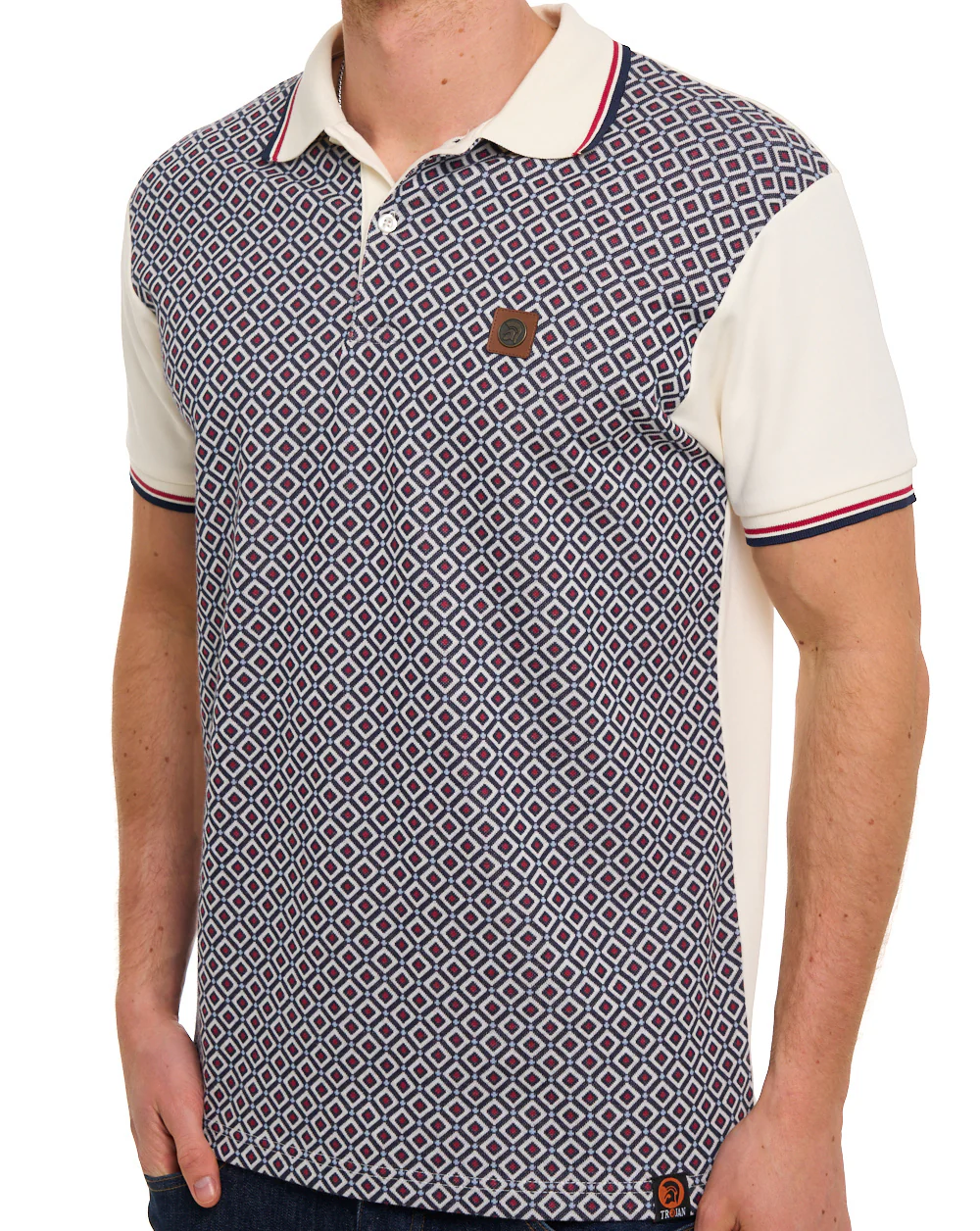 Trojan Diamond Panel Polo Ecru - Image 2