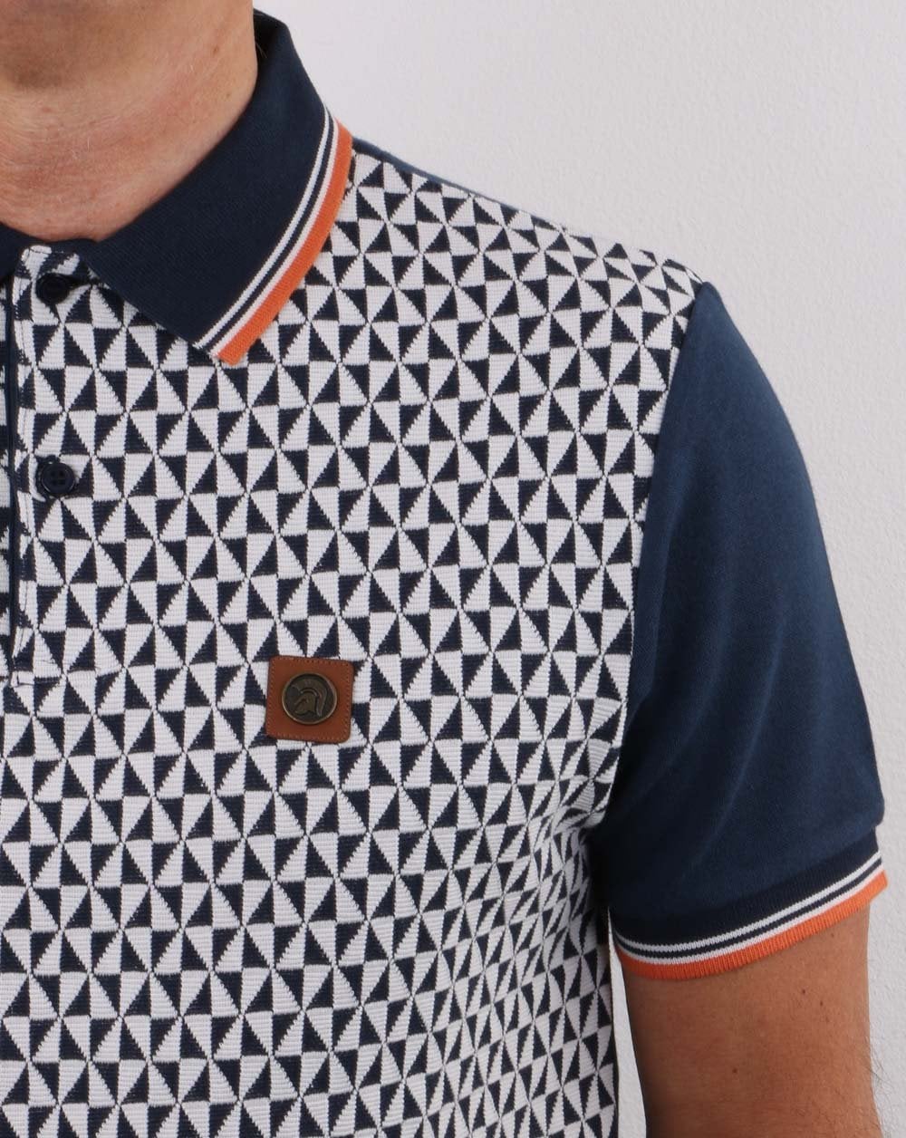 Trojan Diamond Panel Polo Shirt Navy - Image 3