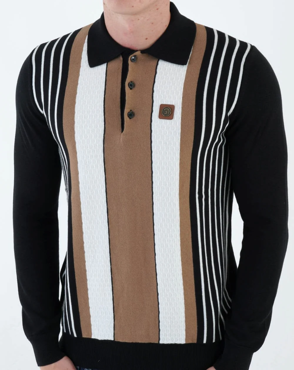 Trojan Dobby Stripe Long Sleeve Knit Polo Black
