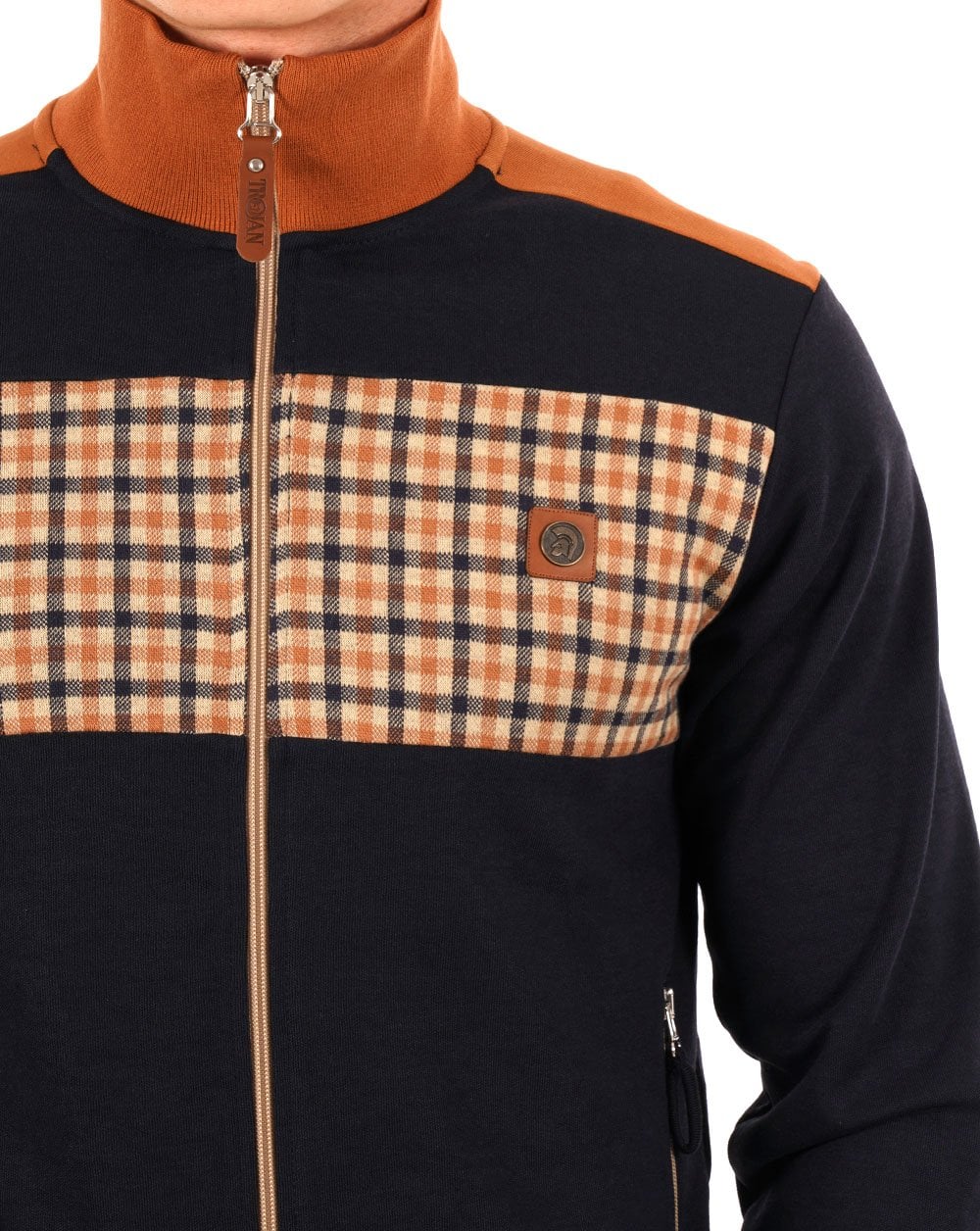 Trojan Gingham Check Panel Track Top Navy - Image 2