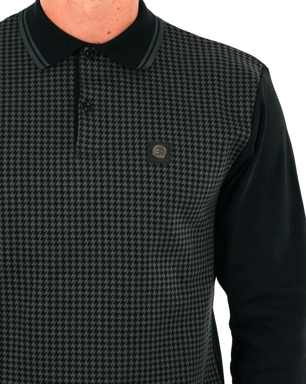 Trojan Houndstooth Panel LS Polo Black - Image 3