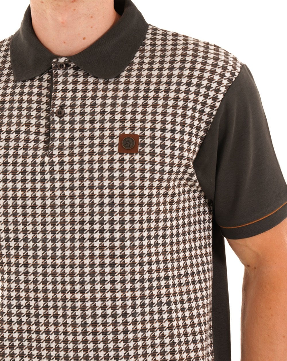 Trojan Houndstooth Panel Polo Charcoal - Image 2