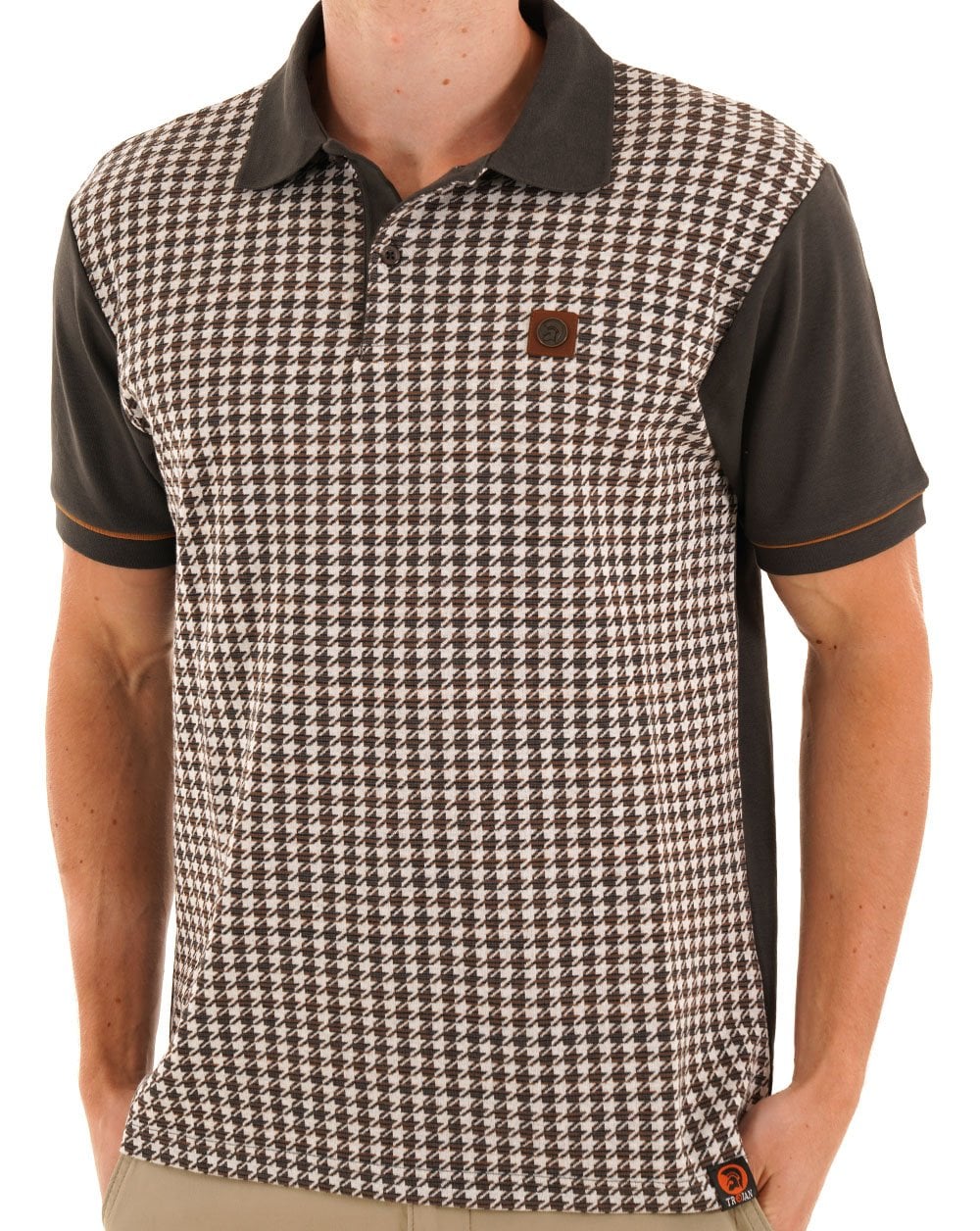 Trojan Houndstooth Panel Polo Charcoal - Image 3
