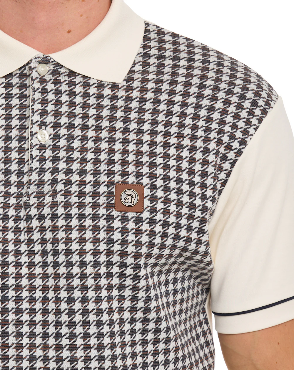 Trojan Houndstooth Panel Polo Ecru - Image 2