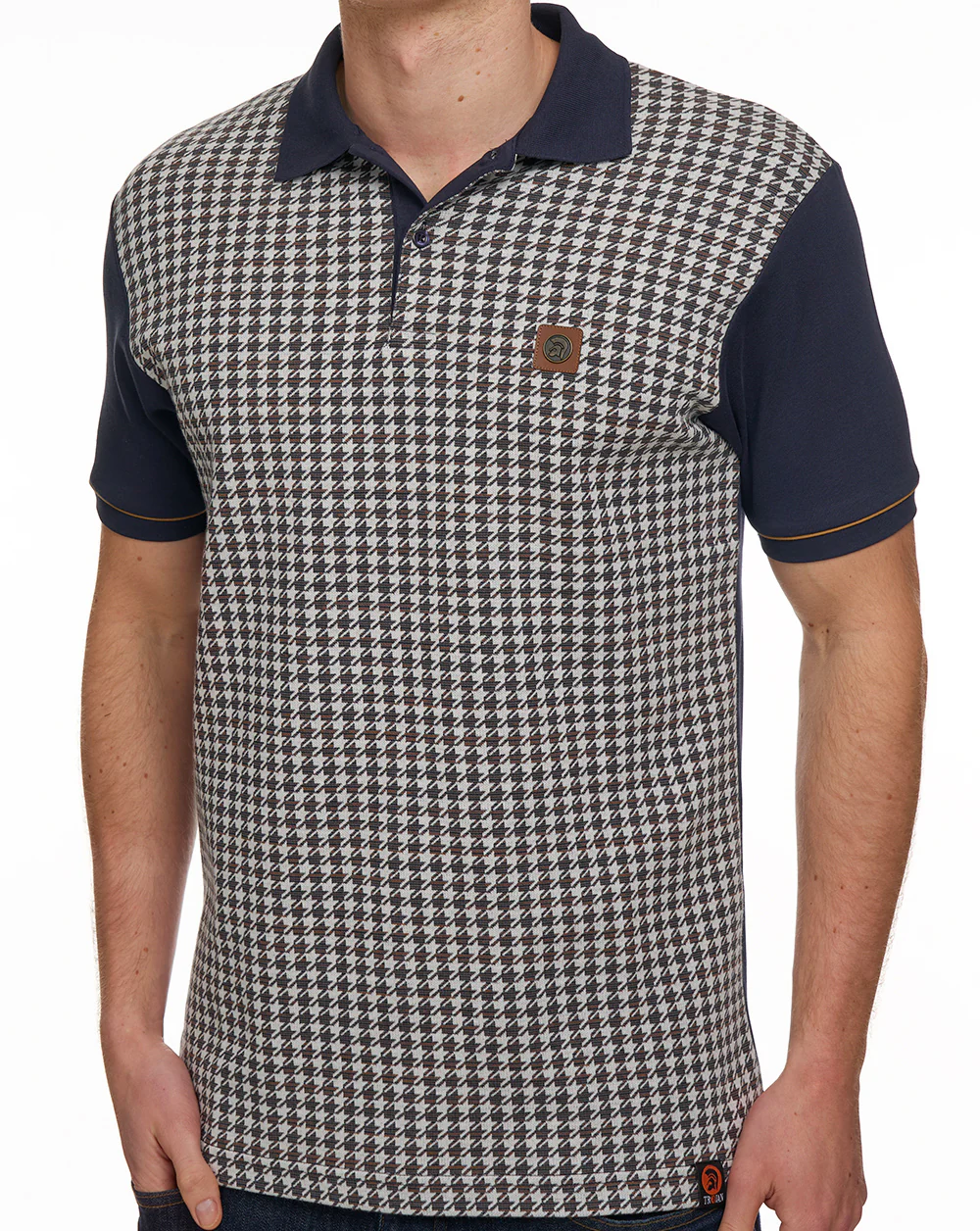 Trojan Houndstooth Panel Polo Navy - Image 2
