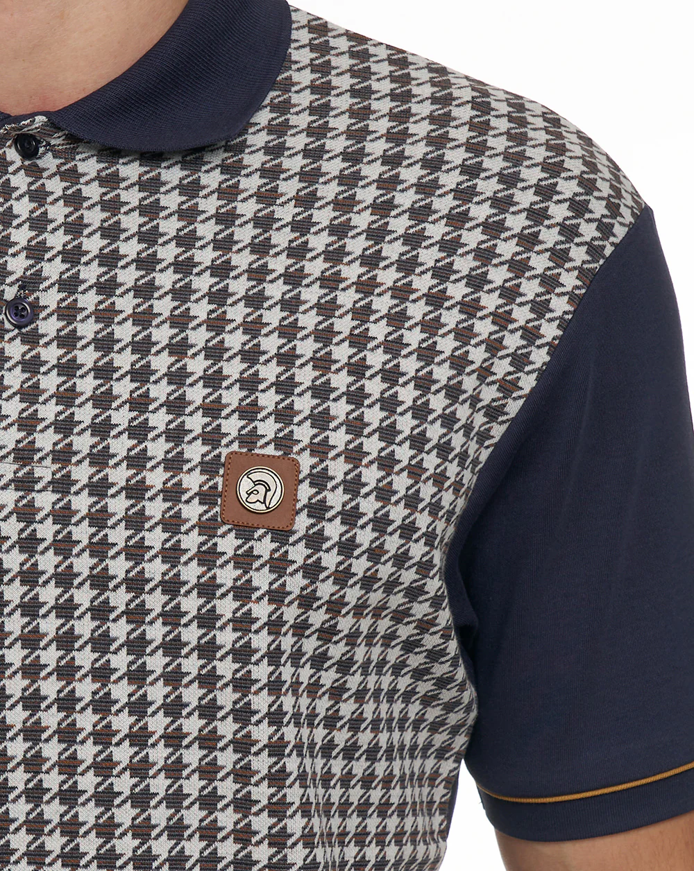 Trojan Houndstooth Panel Polo Navy - Image 3