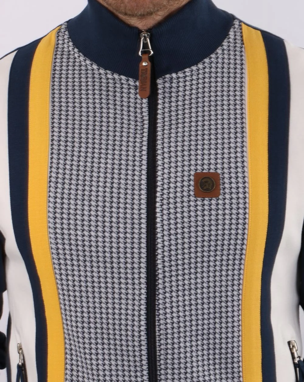 Trojan Houndstooth Panel Track Top Navy - Image 2