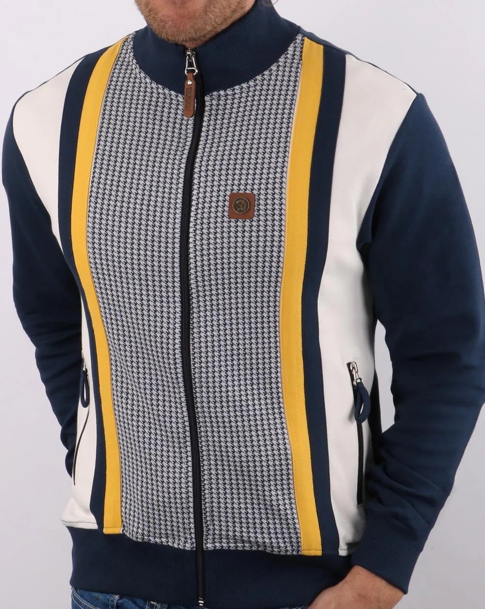 Trojan Houndstooth Panel Track Top Navy - Image 3