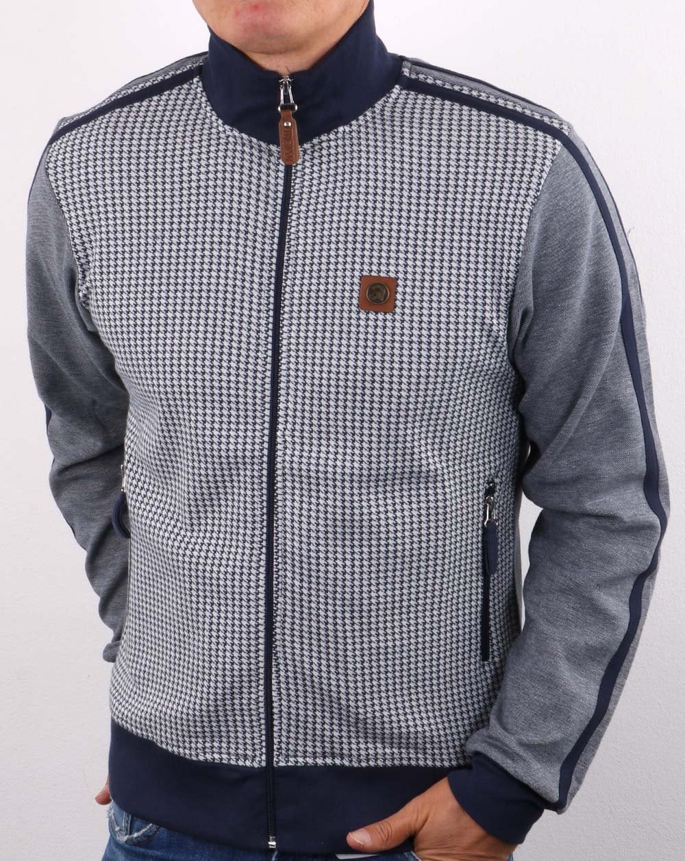 Trojan Houndstooth Track Top Navy - Image 2