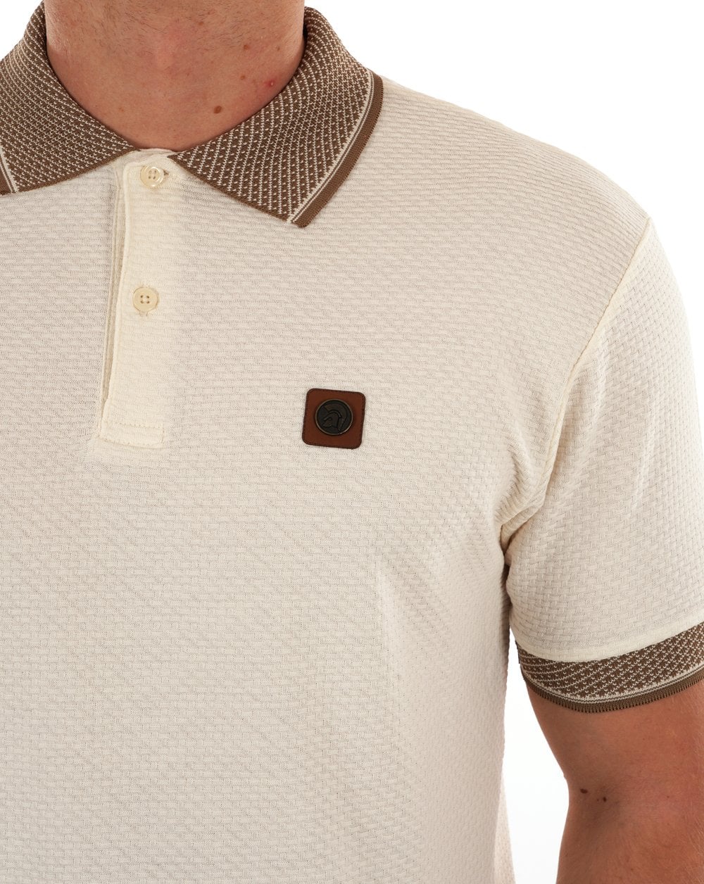 Trojan Jacquard Collar Polo Ecru - Image 3
