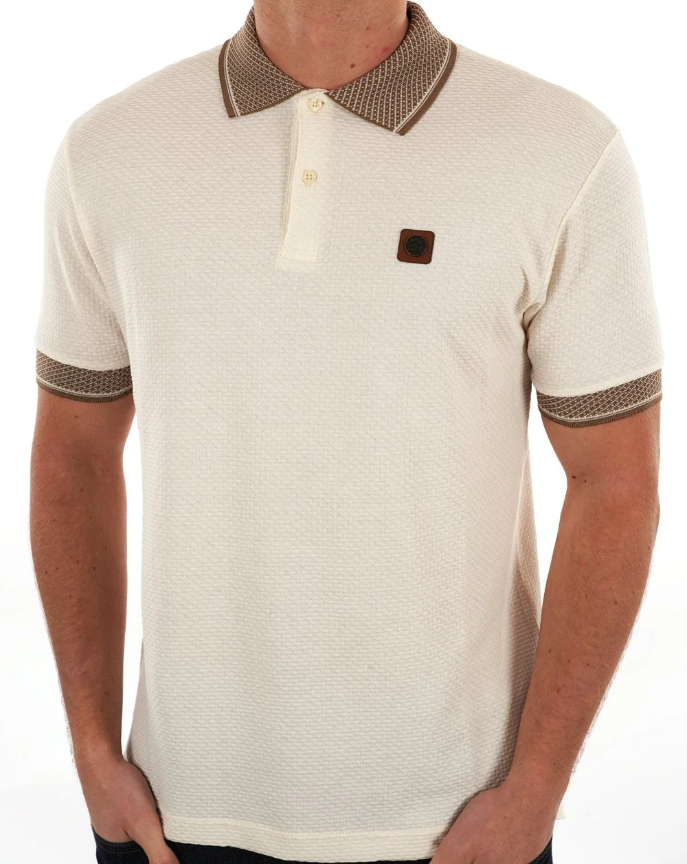 Trojan Jacquard Collar Polo Ecru - Image 4