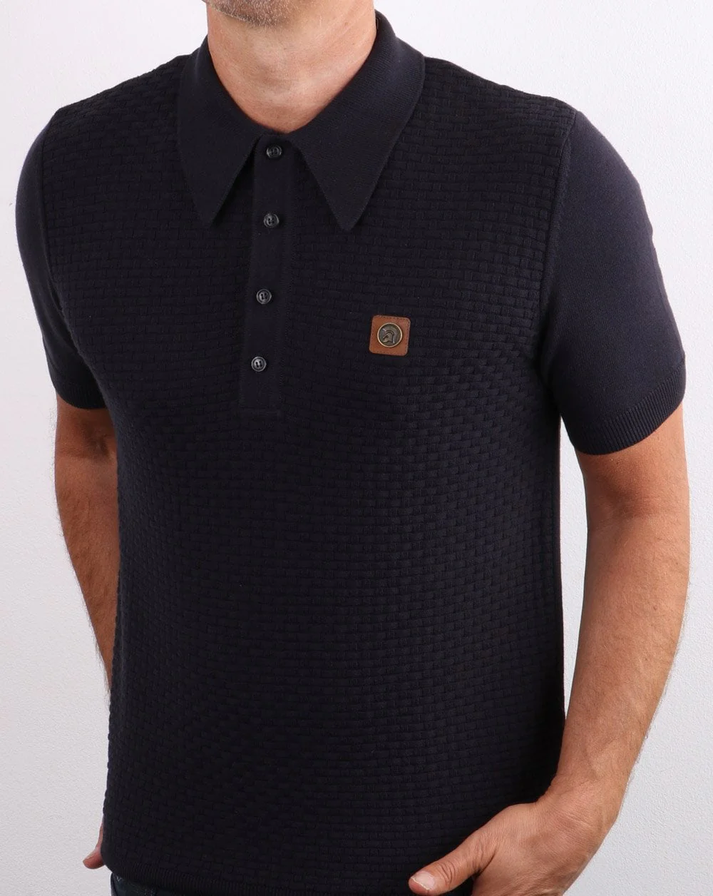 Trojan knit Polo Shirt Navy - Image 3